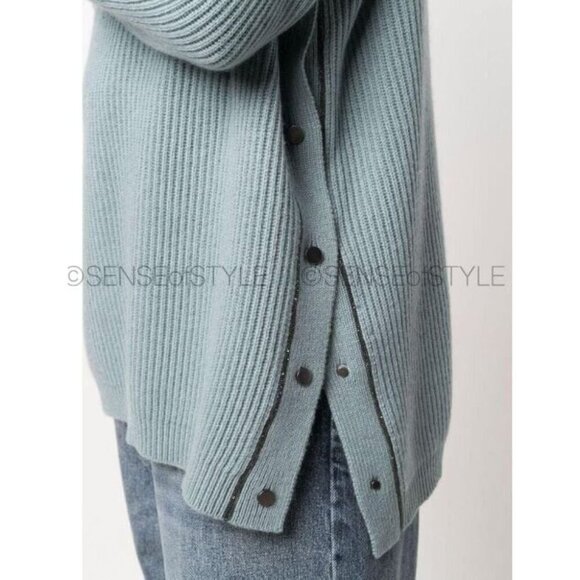 Brunello Cucinelli Cashmere Blue Sweater Lightweight Pullover Monili Size M 42 - Picture 7 of 8